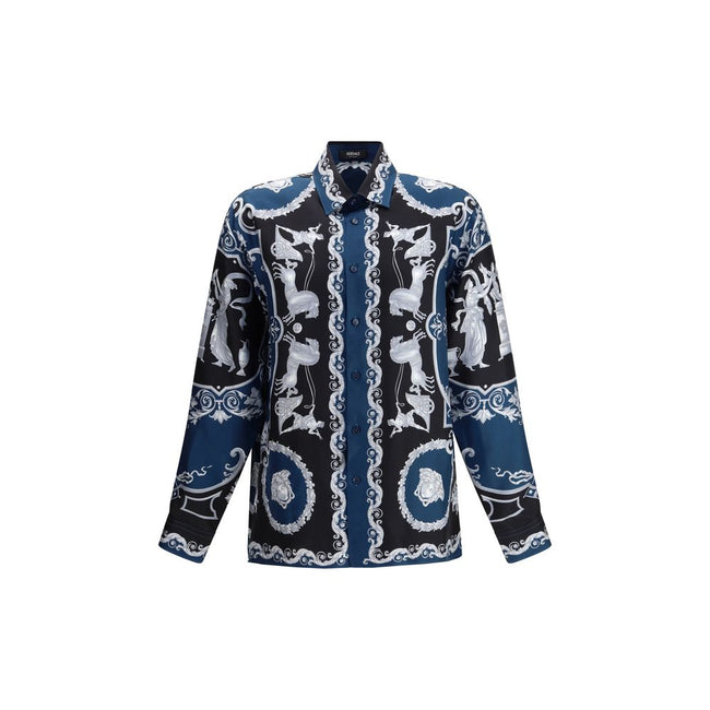 Versace Blue Silk Pattern Shirt Versace