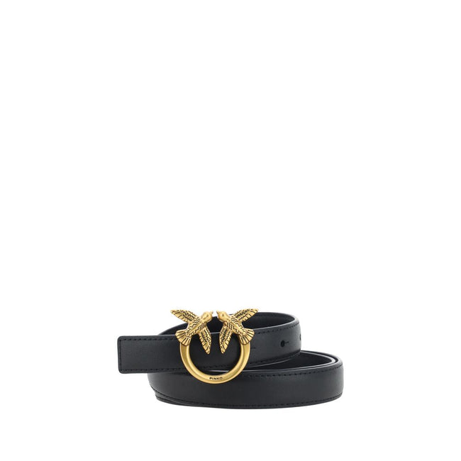 PINKO Black Calf Leather Bos Taurus Regular Belt PINKO