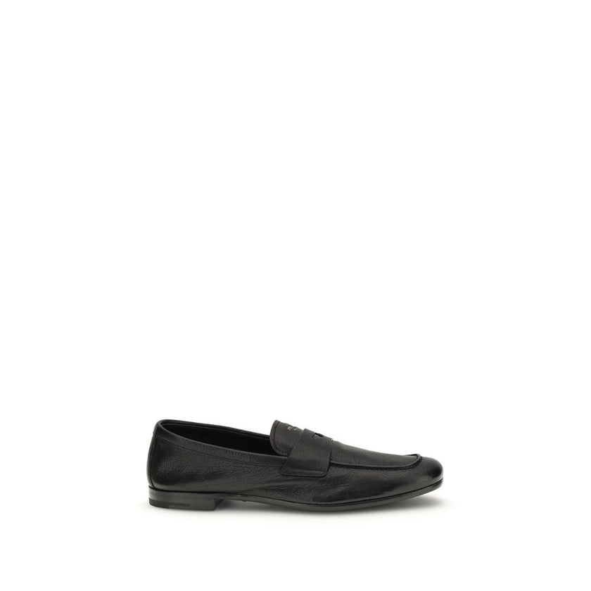Prada Black Calf Leather Bos Taurus Slip-On Loafers Prada