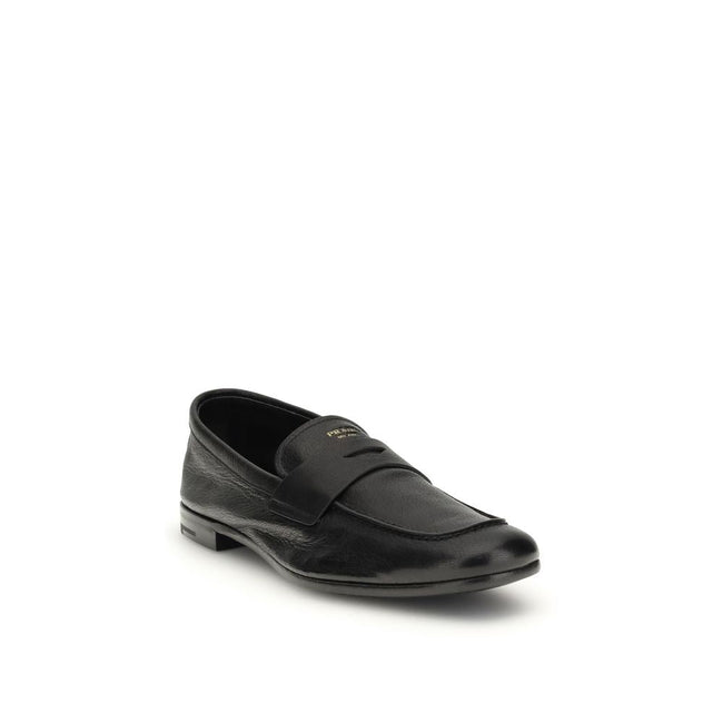 Prada Black Calf Leather Bos Taurus Slip-On Loafers Prada