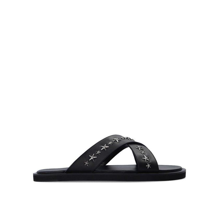 Jimmy Choo Black Calfskin Flat Sandals Jimmy Choo