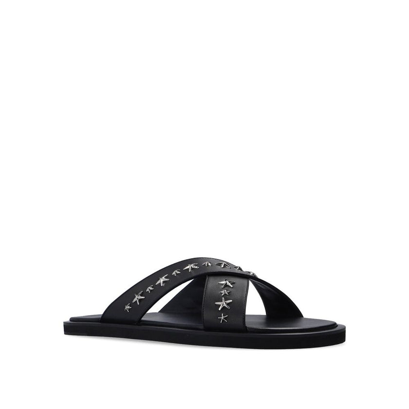 Jimmy Choo Black Calfskin Flat Sandals Jimmy Choo