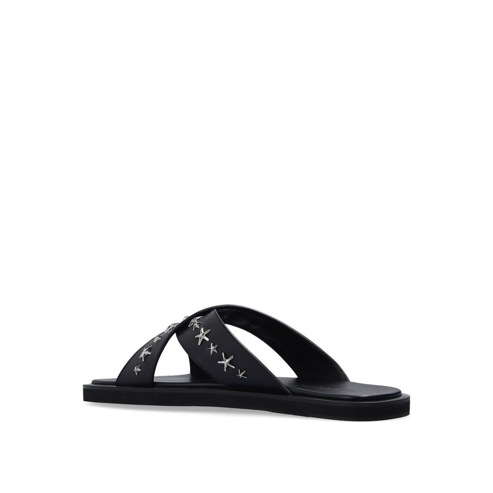 Jimmy Choo Black Calfskin Flat Sandals Jimmy Choo