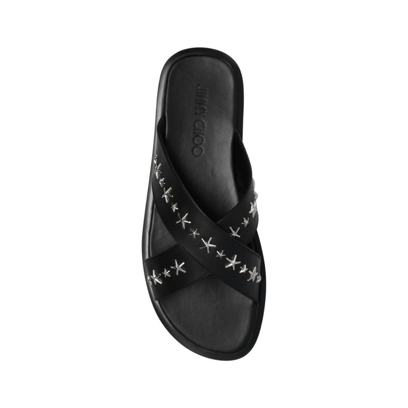 Jimmy Choo Black Calfskin Flat Sandals Jimmy Choo