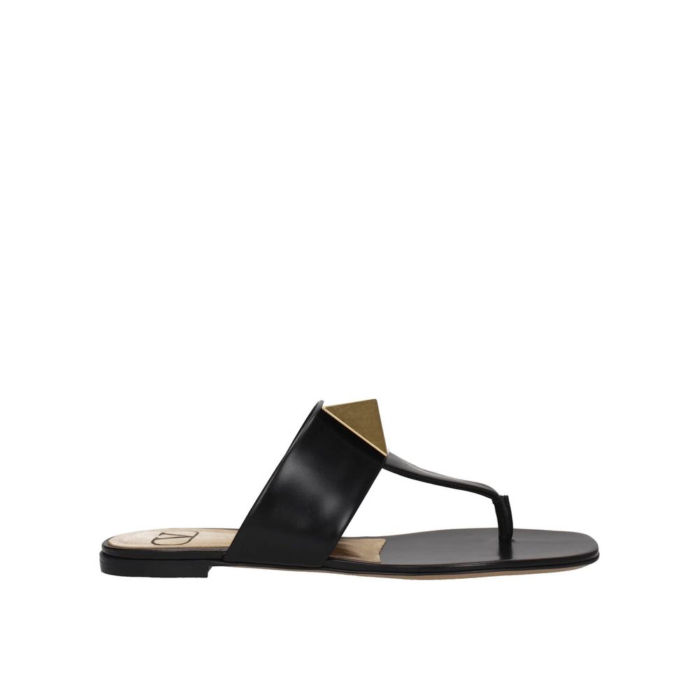 Valentino Garavani Black Calfskin Flat Sandals Valentino Garavani