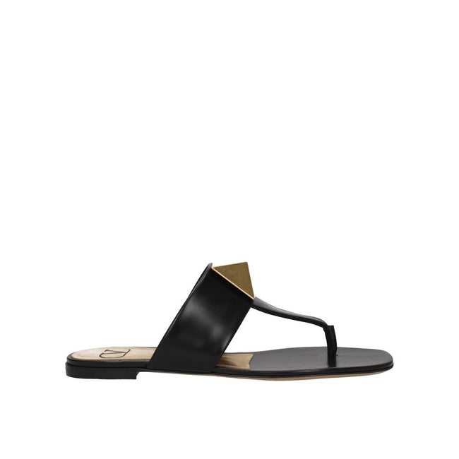 Valentino Garavani Black Calfskin Flat Sandals Valentino Garavani