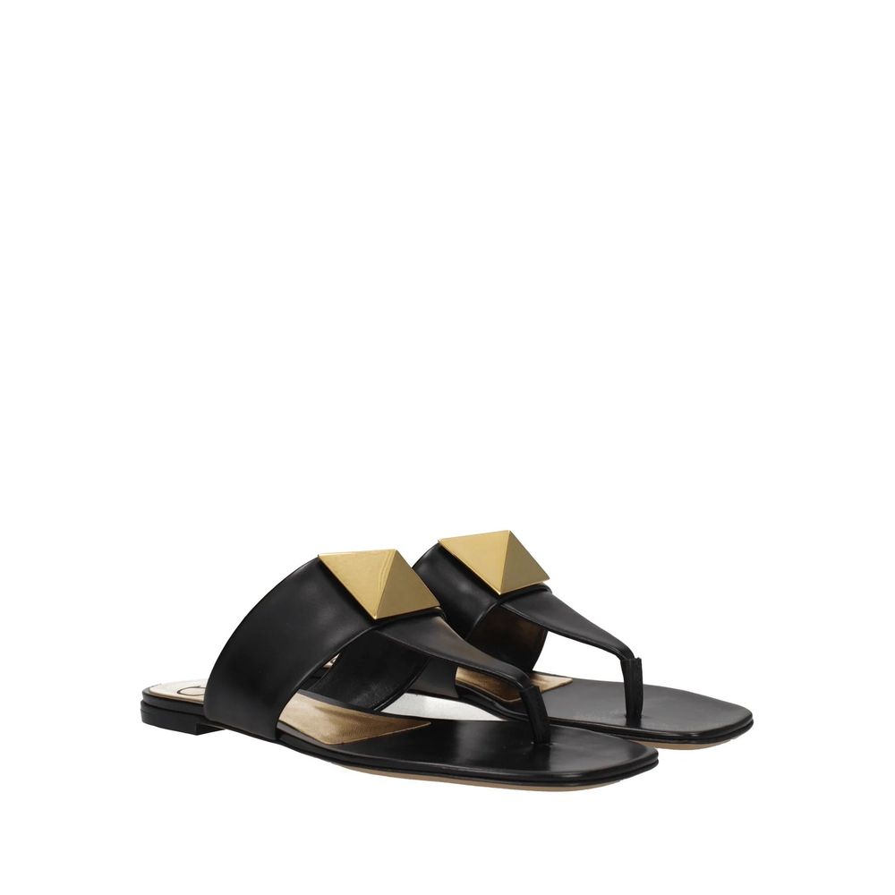 Valentino Garavani Black Calfskin Flat Sandals Valentino Garavani