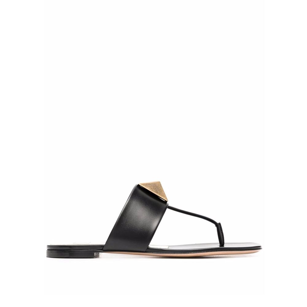 Valentino Garavani Black Leather Flat Sandals Valentino Garavani