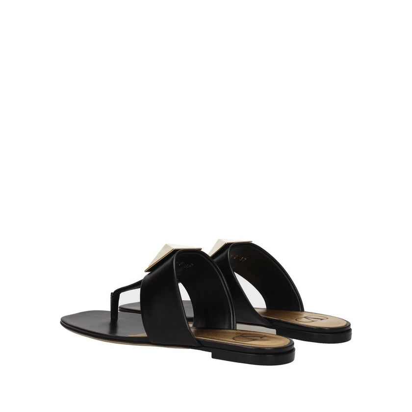 Valentino Garavani Black Calfskin Flat Sandals Valentino Garavani