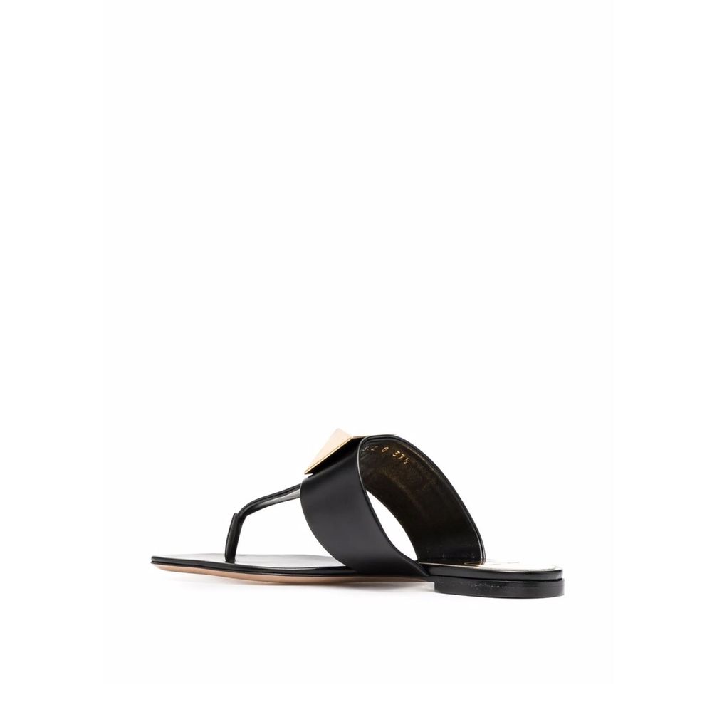 Valentino Garavani Black Leather Flat Sandals Valentino Garavani