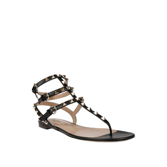 Valentino Garavani Black Calfskin Flat Sandals Valentino Garavani