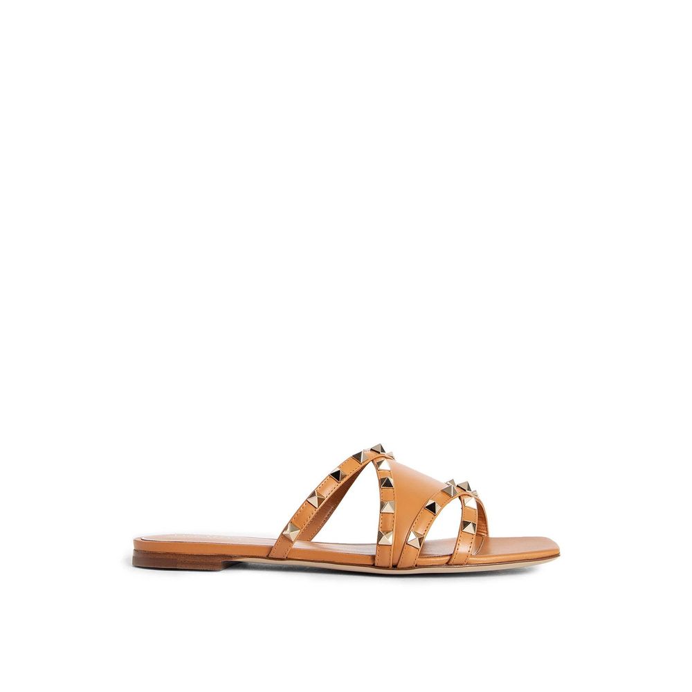 Valentino Garavani Brown Calfskin Flat Sandals Valentino Garavani