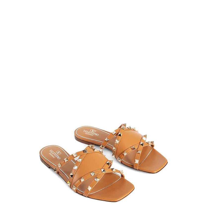 Valentino Garavani Brown Calfskin Flat Sandals Valentino Garavani