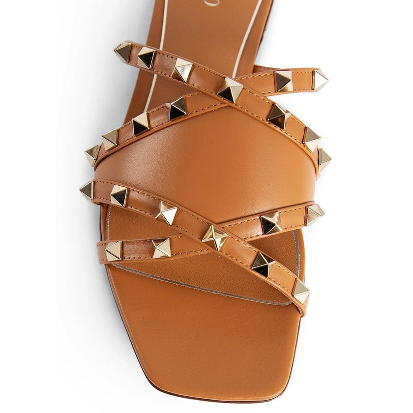Valentino Garavani Brown Calfskin Flat Sandals Valentino Garavani
