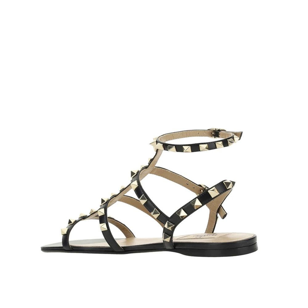 Valentino Garavani Black Calfskin Flat Sandals Valentino Garavani