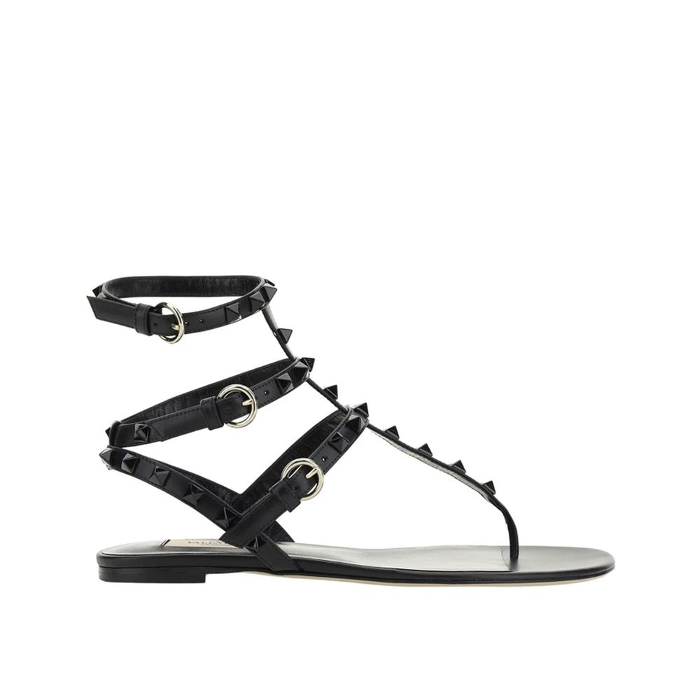 Valentino Garavani Black Calfskin Strap-On Sandals Valentino Garavani