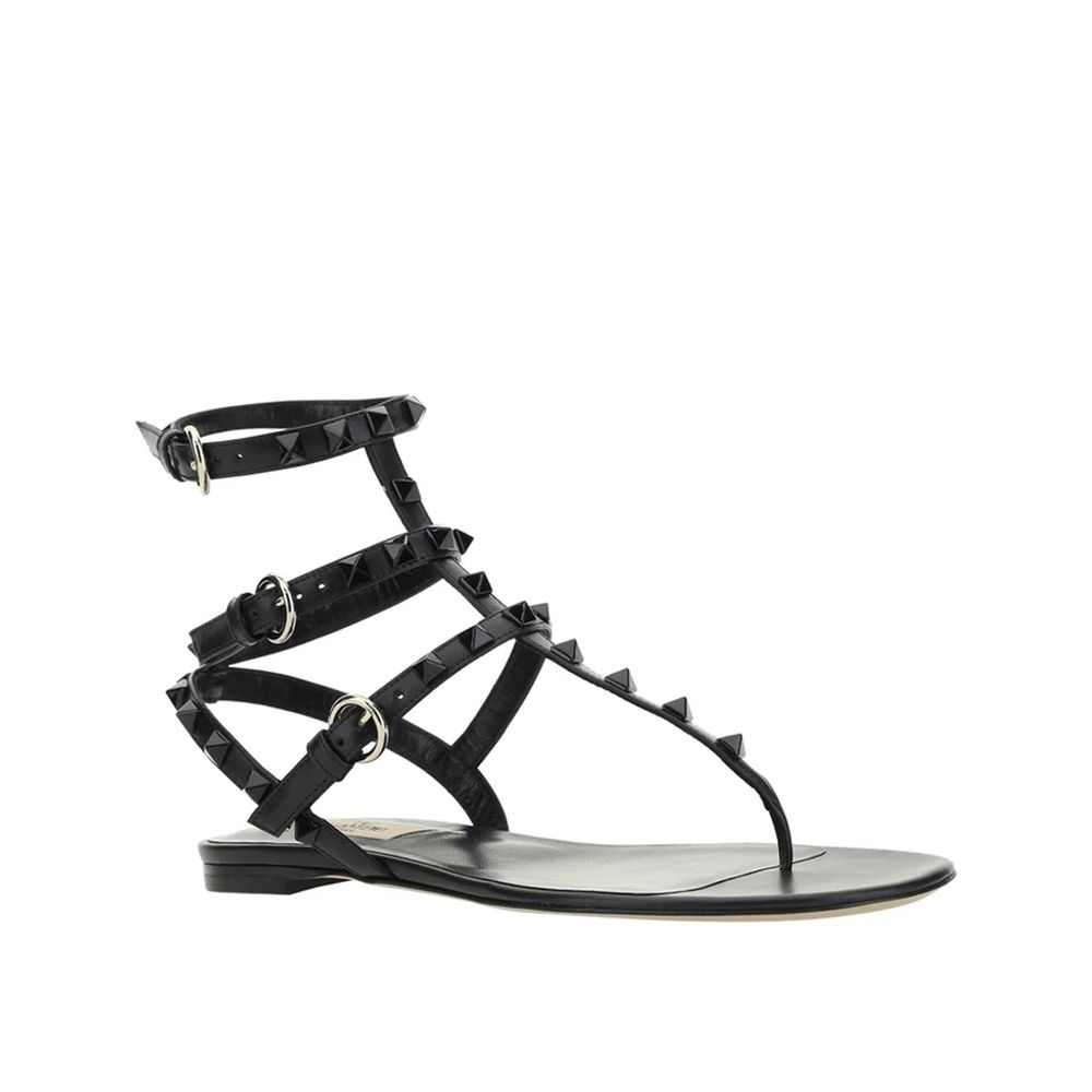 Valentino Garavani Black Calfskin Strap-On Sandals Valentino Garavani