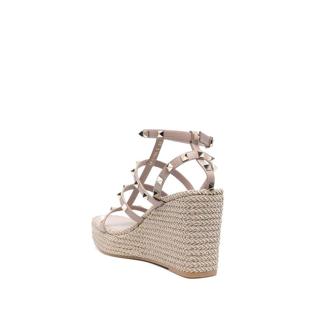 Valentino Garavani Beige Calfskin Wedge Sandals Valentino Garavani