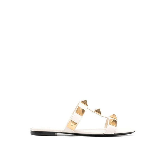 Valentino Garavani White Calfskin Flat Sandals Valentino Garavani