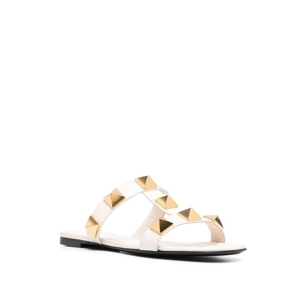 Valentino Garavani White Calfskin Flat Sandals Valentino Garavani