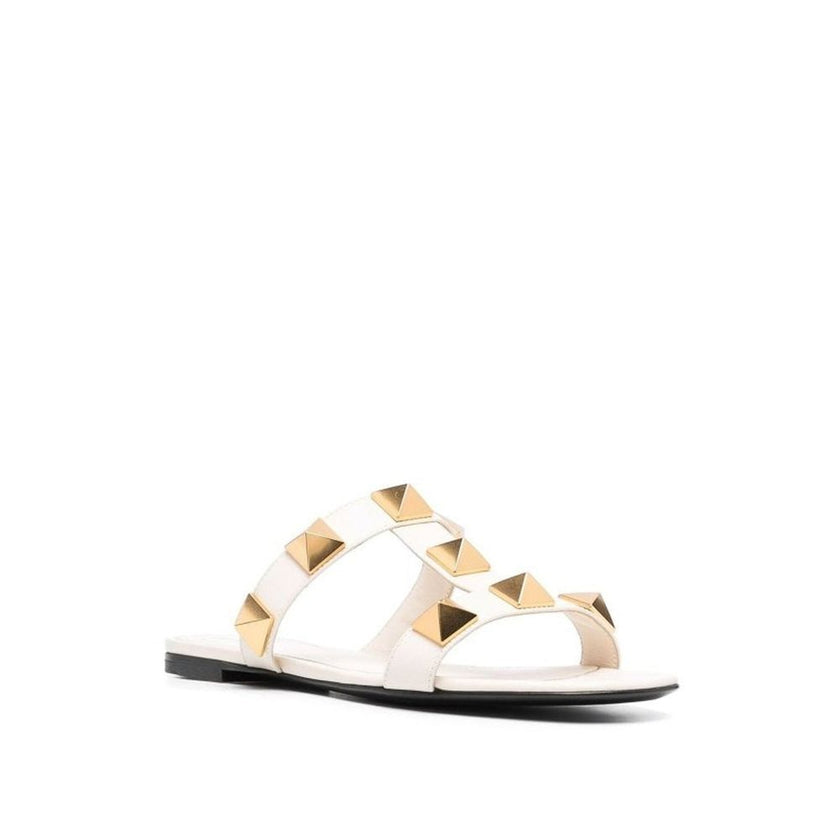 Valentino Garavani White Calfskin Flat Sandals Valentino Garavani
