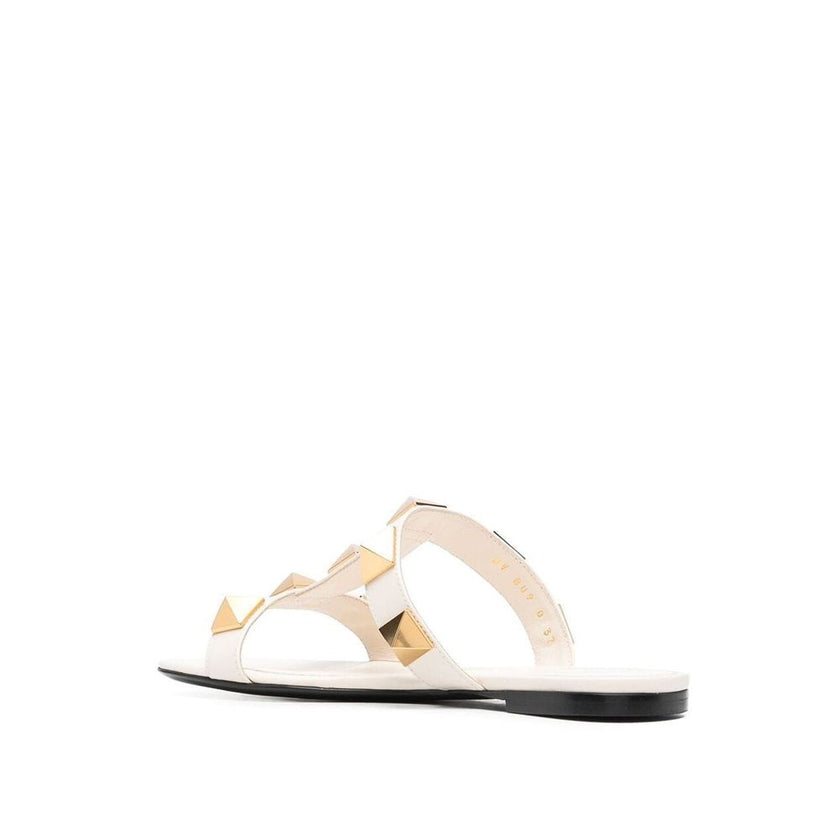 Valentino Garavani White Calfskin Flat Sandals Valentino Garavani