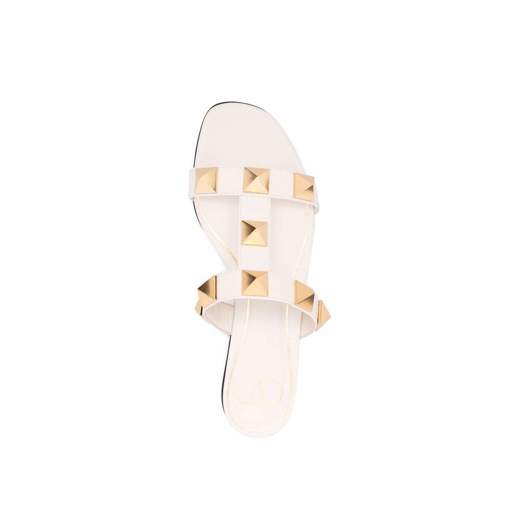 Valentino Garavani White Calfskin Flat Sandals Valentino Garavani