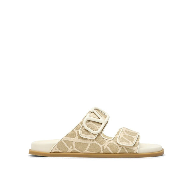 Valentino Garavani Bicolor Fabric Flat Sandals Valentino Garavani