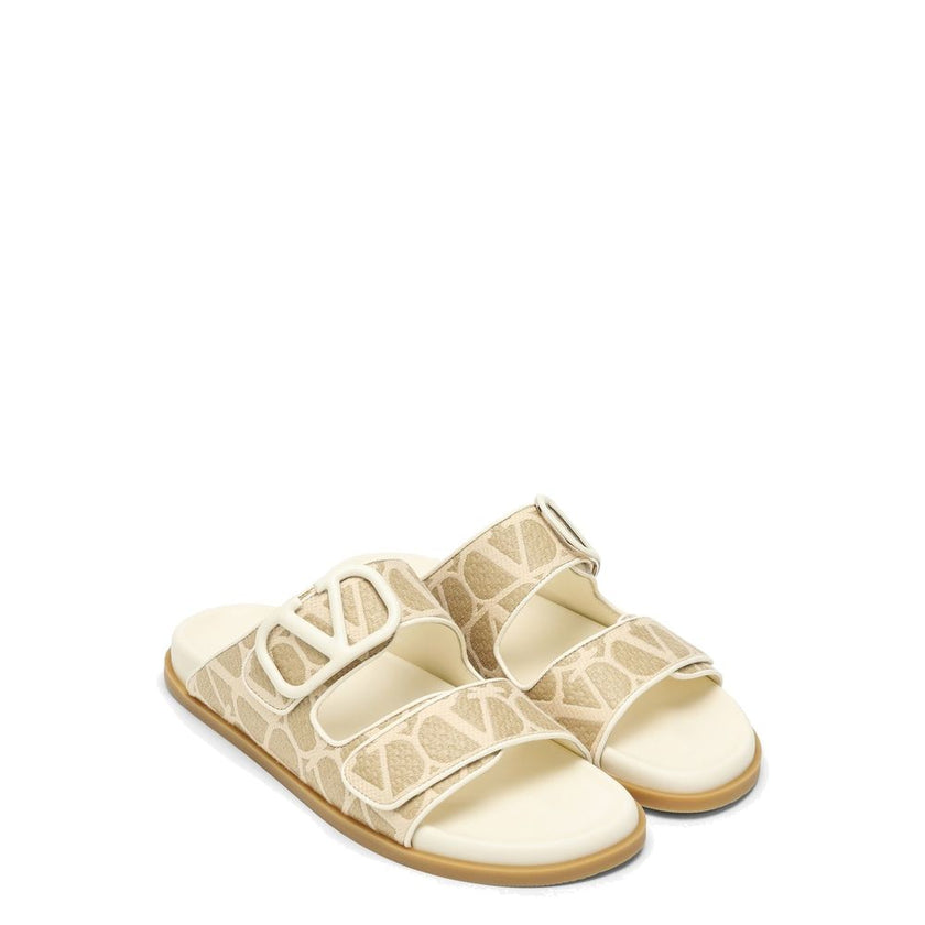 Valentino Garavani Bicolor Fabric Flat Sandals Valentino Garavani