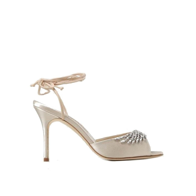 Manolo Blahnik Beige Silk Stiletto Heel Sandals Manolo Blahnik