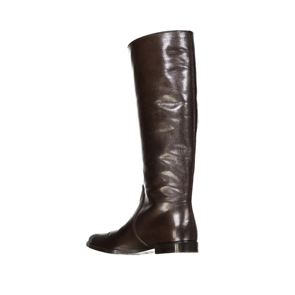 Sergio Rossi Brown Calfskin Over The Knee Sergio Rossi