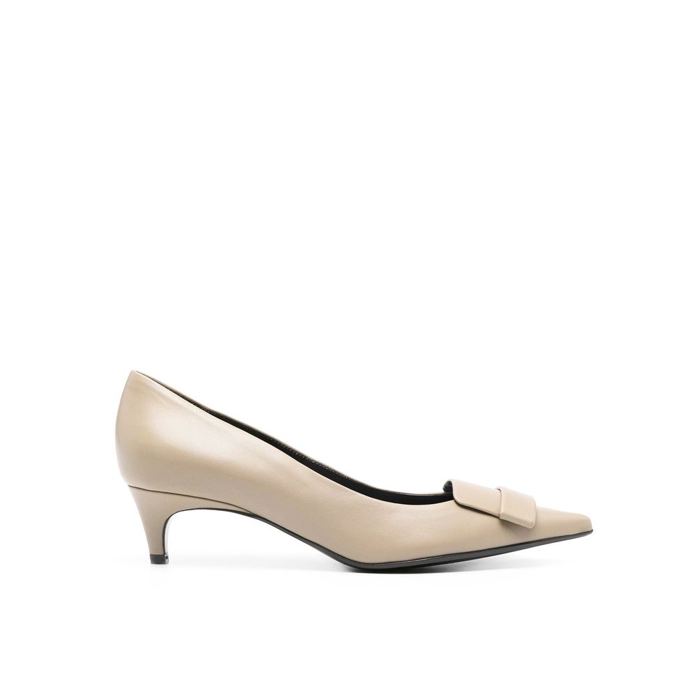 Sergio Rossi Beige Calfskin Mid Heel Pumps Sergio Rossi