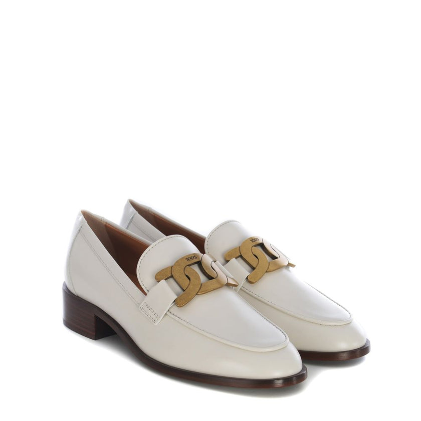 Tod's White Calfskin Slip-On Loafers Tod's
