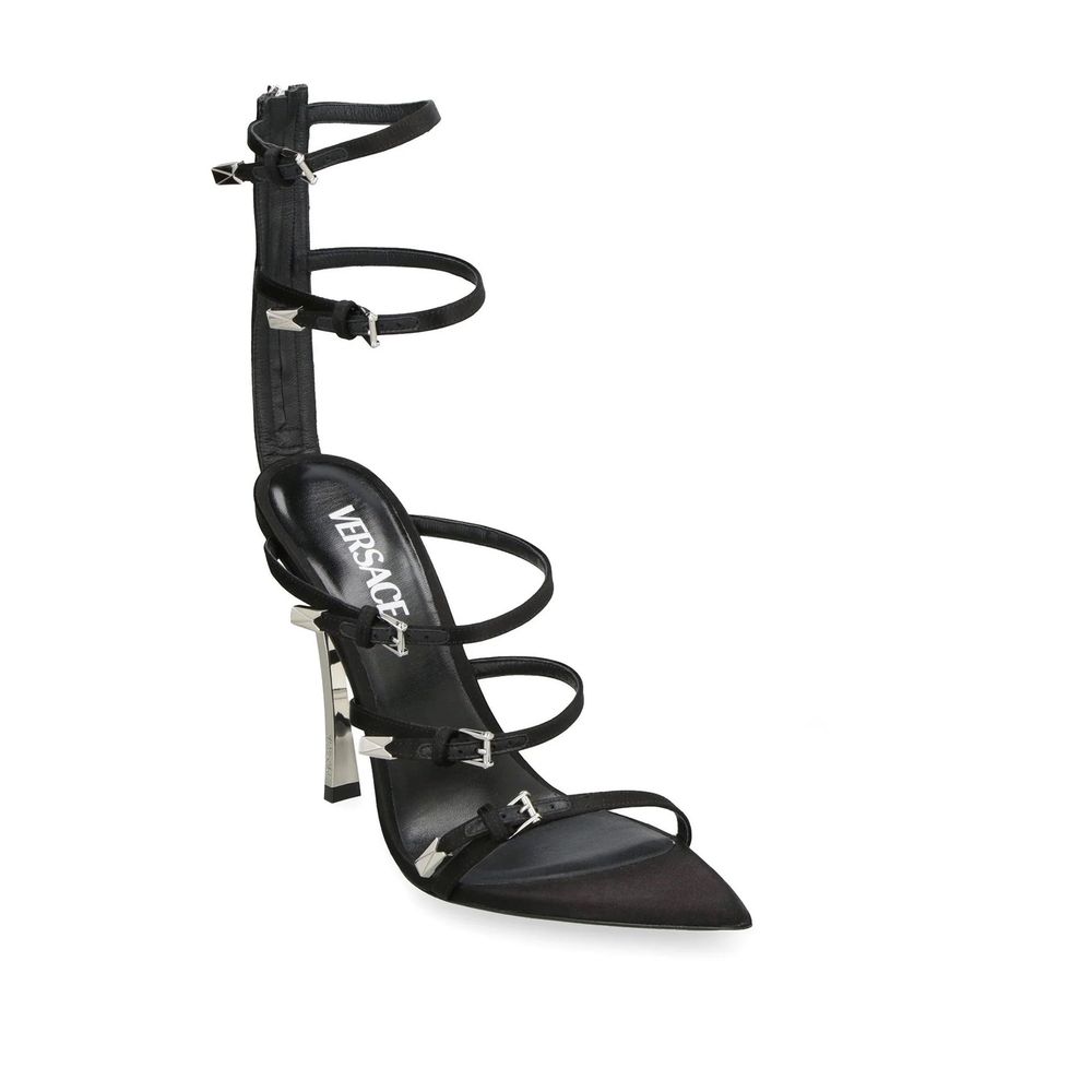 Versace Black Calfskin Stiletto Heel Sandals Versace
