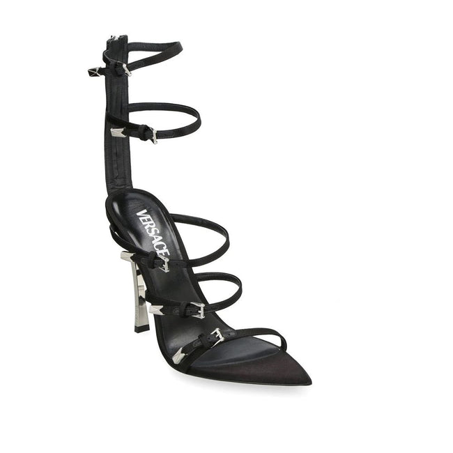 Versace Black Calfskin Stiletto Heel Sandals Versace
