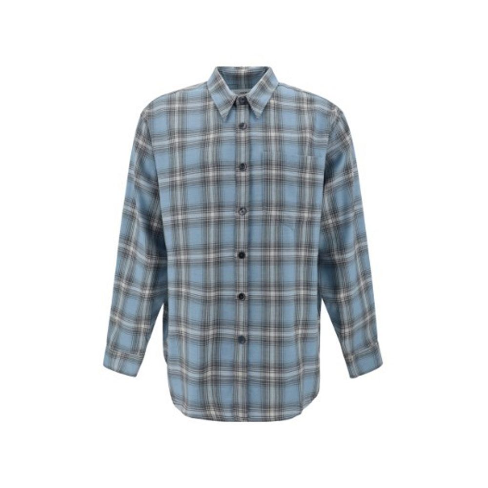 Ami Paris Blue Virgin Wool Pattern Shirt Ami Paris