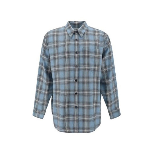 Ami Paris Blue Virgin Wool Pattern Shirt Ami Paris