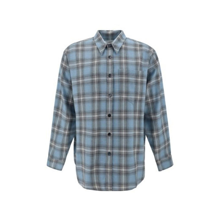 Ami Paris Blue Virgin Wool Pattern Shirt Ami Paris