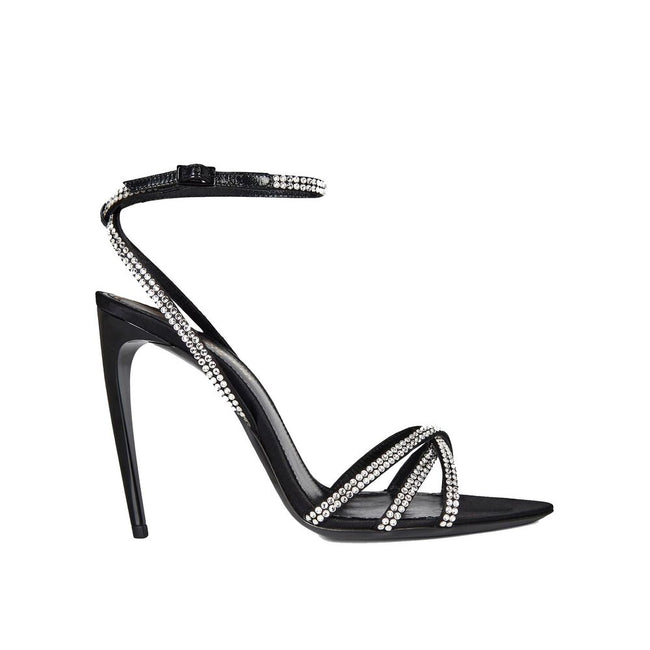 Saint Laurent Black Silk Stiletto Heel Sandals Saint Laurent