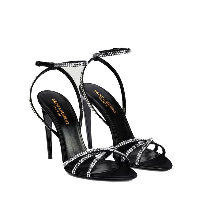Saint Laurent Black Silk Stiletto Heel Sandals Saint Laurent