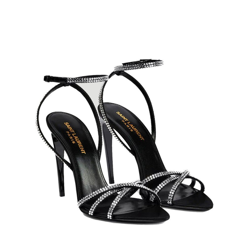 Saint Laurent Black Silk Stiletto Heel Sandals Saint Laurent