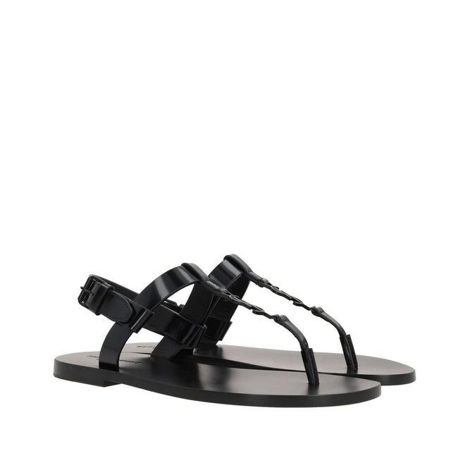 Saint Laurent Black Calfskin Flat Sandals Saint Laurent