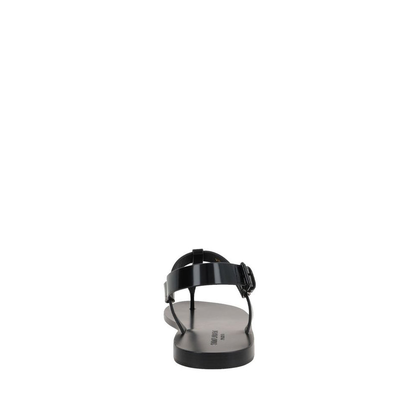 Saint Laurent Black Calfskin Flat Sandals Saint Laurent