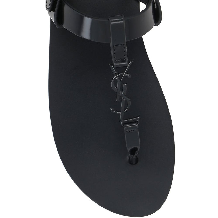 Saint Laurent Black Calfskin Flat Sandals Saint Laurent