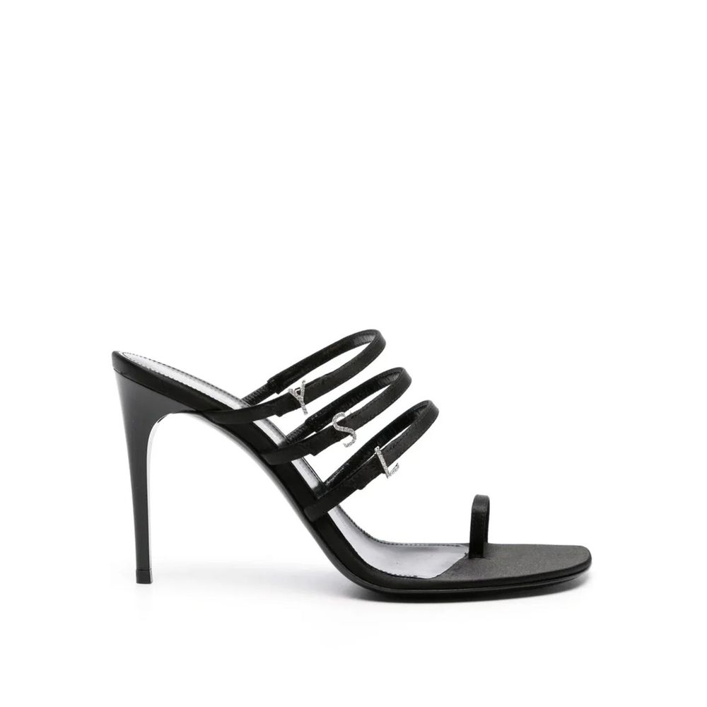 Saint Laurent Black Silk Stiletto Heel Sandals Saint Laurent