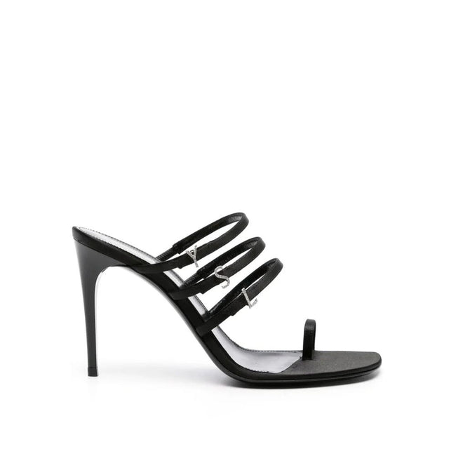 Saint Laurent Black Silk Stiletto Heel Sandals Saint Laurent