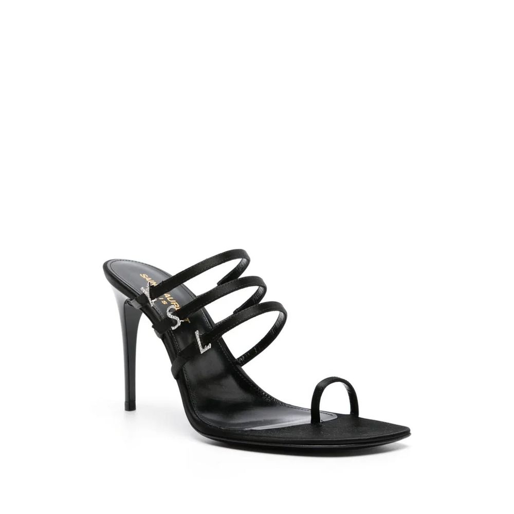 Saint Laurent Black Silk Stiletto Heel Sandals Saint Laurent