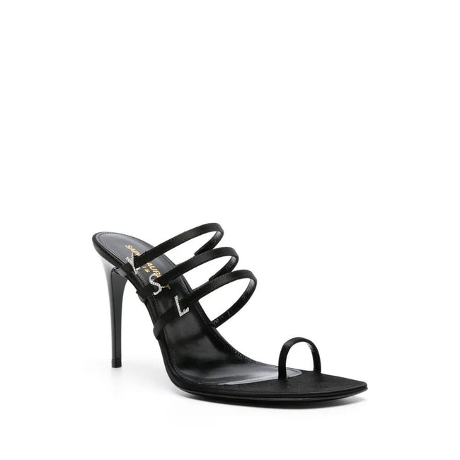 Saint Laurent Black Silk Stiletto Heel Sandals Saint Laurent