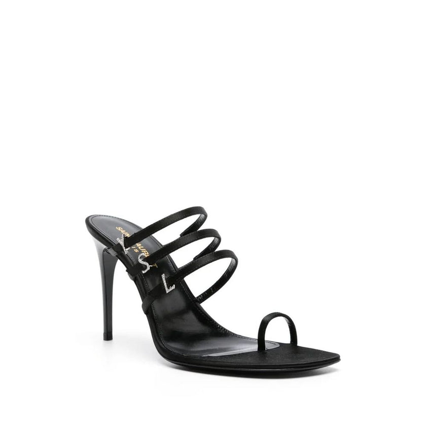 Saint Laurent Black Silk Stiletto Heel Sandals Saint Laurent