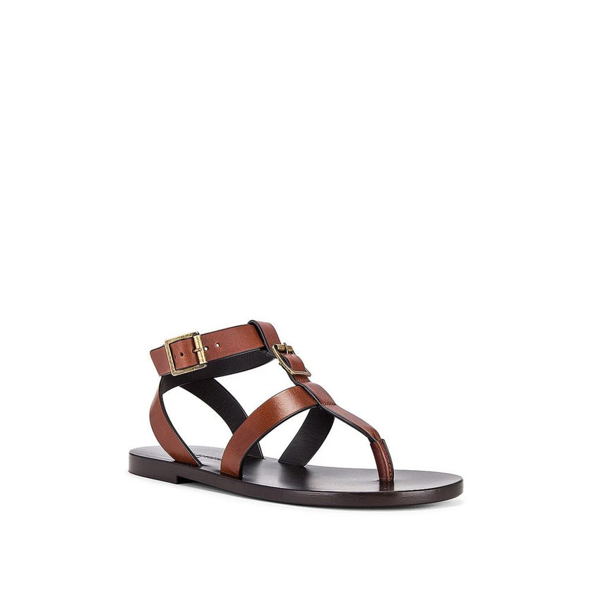 Saint Laurent Brown Calfskin Flip-Flop Sandals Saint Laurent